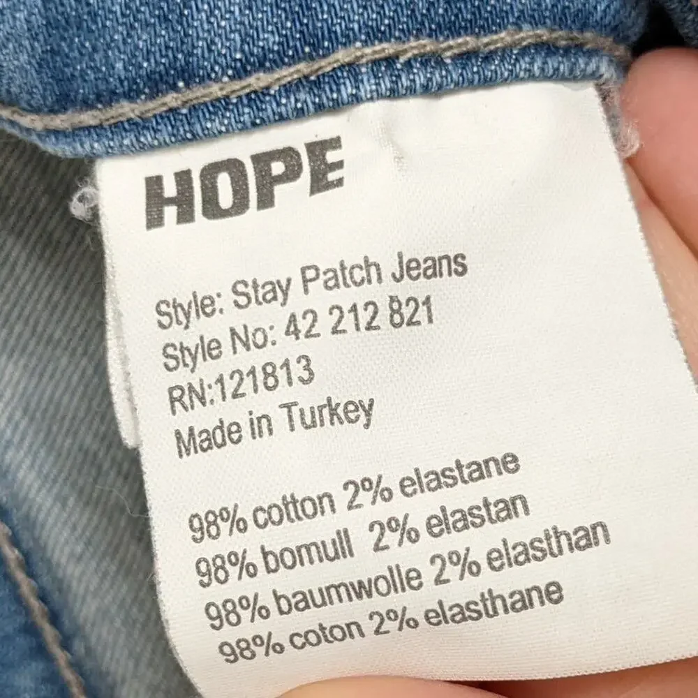 Hope Blue Distressed Stay Patch Relaxed Denim Jeans Size 26